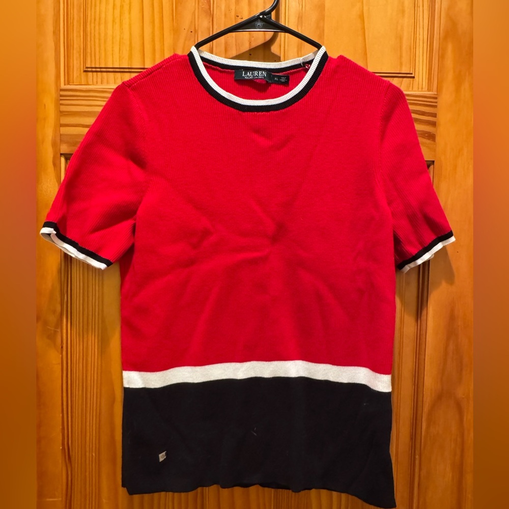 Ralph Lauren Red, White & Black Short Sleeve Crewneck Sweater